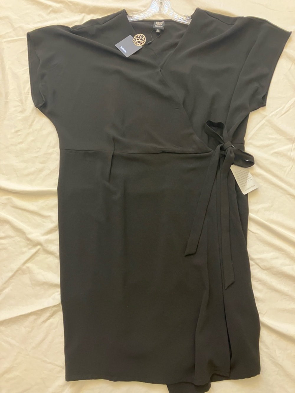 Bobeau Black Wrap Tie Midi Dress